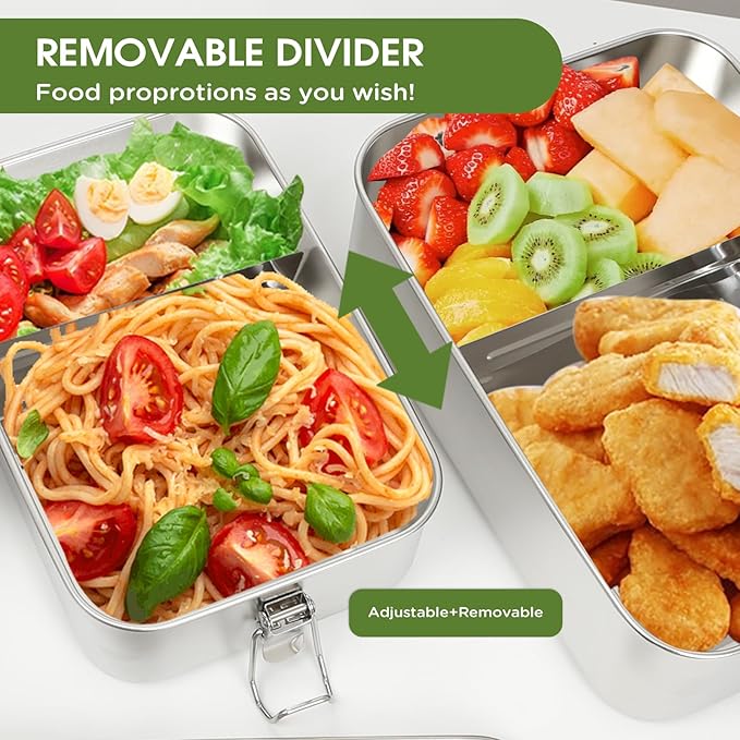 304 Stainless Steel Bento Box,3 Pack Stainless Steel Containers With Lids 2400/1400/850ml,Leak-Proof & Stackable Metal Lunch Box Food Storage Containers for Work Work,Picnic