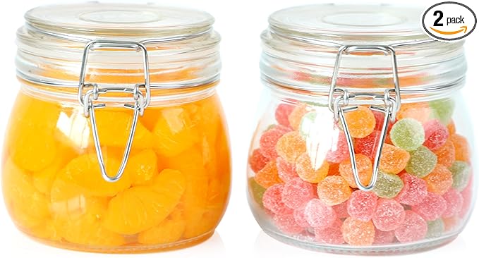 Glass Jar With Airtight Lid 16 Oz (Set Of 2) Wide Mouth Airtight Food Storage Containers Leakproof Canister For Coffee,Sugar,Chocolate Chips,Canning,Candy,Cereal,Spice,Pickle,Cookies,Dried Fruits