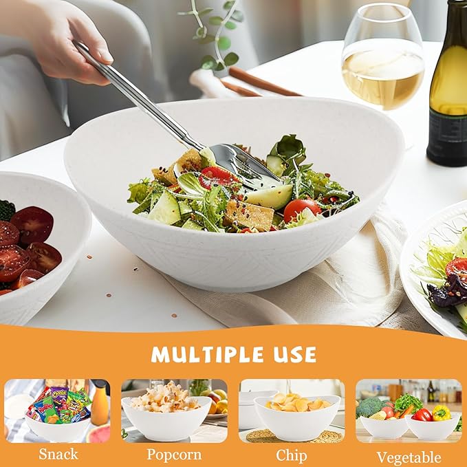 Homienly Serving Bowls Large Salad Bowls Set of 2 - Premium Wheat Straw Bowls Unbreakable Big Bowls for Fruits, Salads, Popcorn, Chips | 60 OZ Large Capacity for Party & Other Events - White