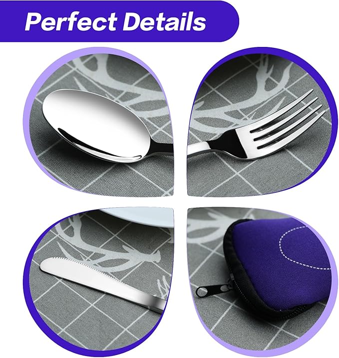 Cand 3 Piece Lunch Cutlery Set with Carrying Case, Stainless Steel Knife Fork Spoon