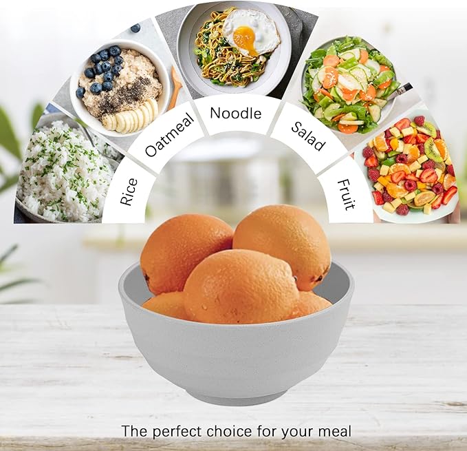 Wheat Straw Bowl Sets,4 PCS Unbreakable Cereal Bowl 60 OZ,Microwave and Dishwasher Safe Bowls,Super Big Bowl Sets BPA Free Bowls for Serving Soup,Oatmeal and Salad Etc…