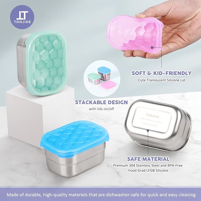 Kids Snack Pro - Stainless Steel Snack Containers for Kids | Easy Open Leak Proof Small Food Containers with Silicone Lids - Perfect Metal Toddler Lunch Box for Daycare and School (8oz)