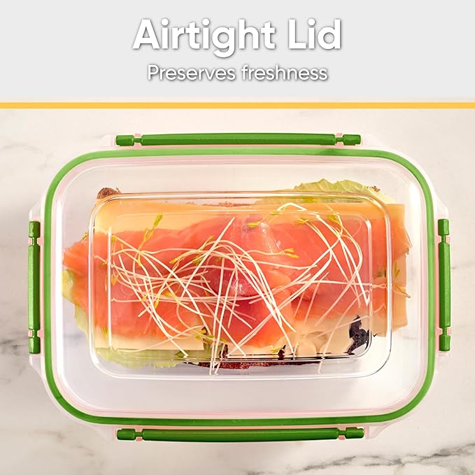 Superio Plastic Food Storage Containers with Airtight Lids, 4 Pack- 48 Oz, BPA Free, Leakproof, Stackable, Microwave, Dishwasher, Freezer Safe, Green