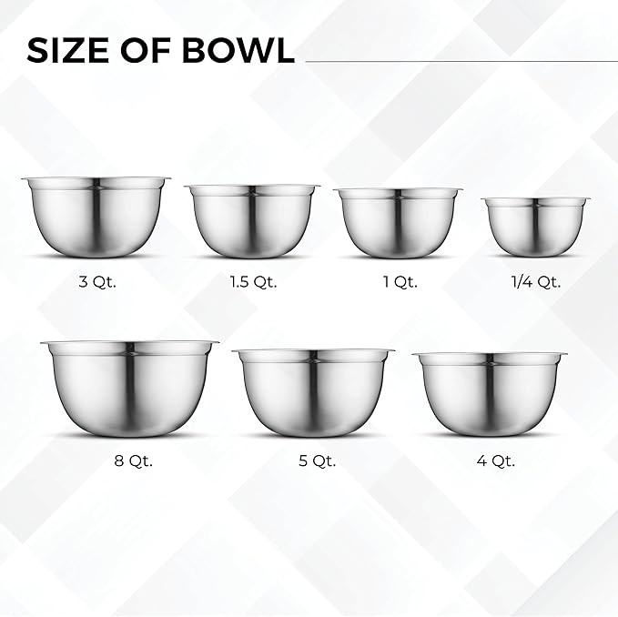 AVADOR Premium Stainless Steel Mixing Bowls, Set of 7 Brushed Stainless Steel Mixing Bowl Set, Easy To Clean, Space Saving, Great for Cooking, Baking, Prepping (7 pc mixing Bowl With Lids)