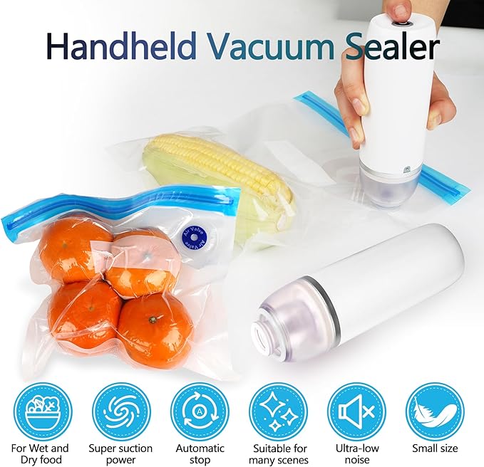 Handheld Vacuum Sealer for Food, Portable Cordless Vacuum Sealer Machine Set with 10 Sous Vide Bags for Food Storage Kitchen and Sous Vide Cooking