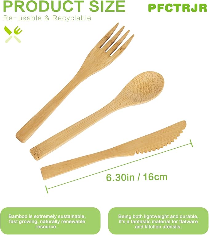 Bamboo Cutlery Set -30 PCS Reusable Bamboo Utensil Fork Knife Spoon-Bamboo Flatware Sets for Camping, Travel, Picnic, Office, School,Bamboo Silverware Set with Pouch Bag