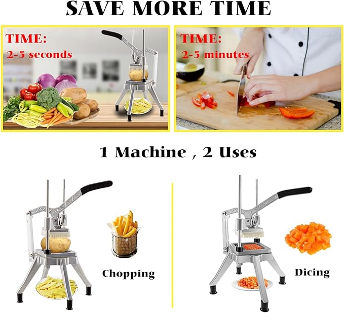 Commercial Vegetable Fruit Chopper, Professional Potato Slicer, Manual Veggie Chopper Cutter Machine, French Fry Cutter Kitchen,Stainless Steel Blades with 3 Replacement (1/4"+3/8"+1/2" Blades)