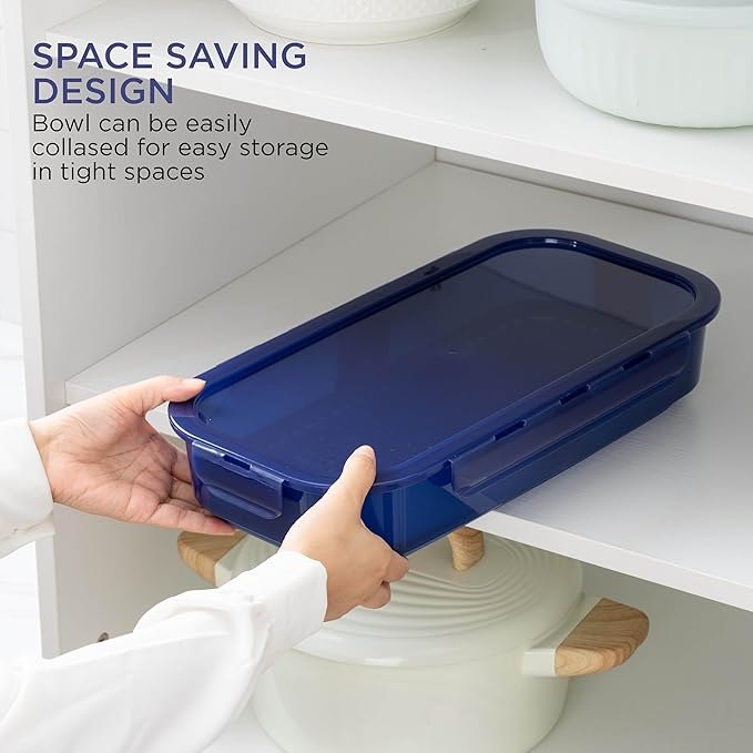 COOK WITH COLOR Collapsible Batter Bowl - Mess Free Breading Shaker Container - Great for Fried Fish, Fried Chicken, Onion Rings, Wings & More, Navy