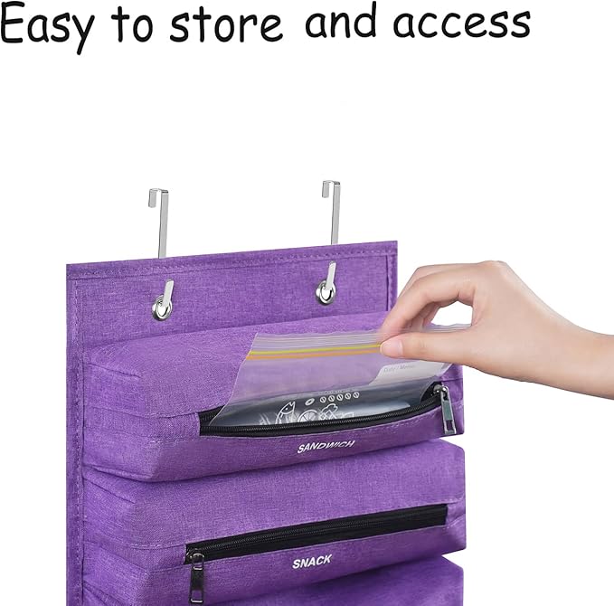 Zipper Bag Organizer Compatible with Gallon, Quart, Sandwich & Snack Food Storage Bag, Kitchen Plastic Bag Storage Organizer for Kitchen RV Camper (Purple)