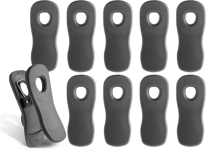 COOK WITH COLOR Cute Bag Clips - Funny Snack Clips, Magnetic Chip Clips for Bags - Kitchen and Food Bag Clips for Airtight Seal for Food Storage, Grey, Pack of 10