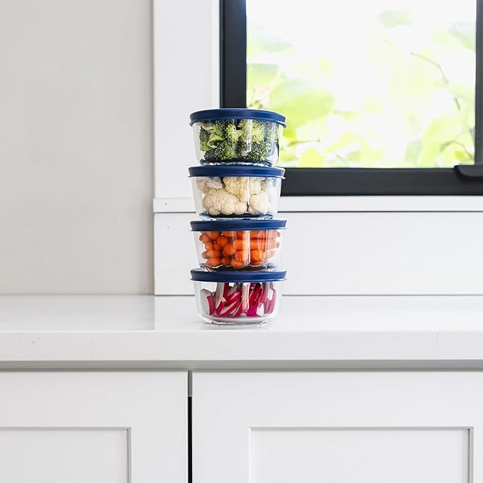 8-Piece Glass Food Storage Containers Set (4 Containers + 4 BPA-Free Lids) | 1-Cup, Leakproof | Microwave, Freezer, Oven & Dishwasher Safe | Ideal for Meal Prep & Pantry Organization