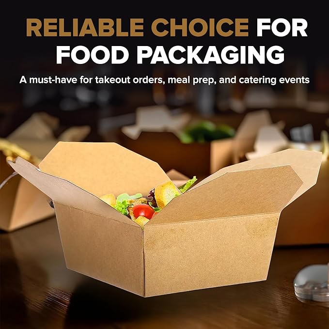 112oz Disposable Kraft Take-Out Containers - Microwaveable, Leak-Proof, Oil-Resistant, Eco-Friendly Food Boxes for Restaurants, Catering, & Meal Prep (30 Pack)