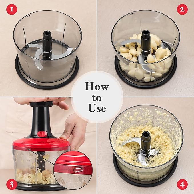 Smile mom Vegetable Chopper Food Chopper, Quick Hand Press Chopper Dicer, Pro Food Cutter, Easy to Chop Vegetables, Fruits, Herbs, Salsa, Puree, Pesto, ABS Food Grade Material 1.2L Red