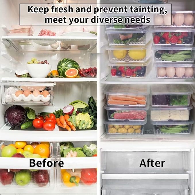 77L Food Storage Container, (3-Pack) Plastic Food Containers with Removable Drain Plate and Lid, Stackable Portable Freezer Storage Containers - Tray to Keep Fruits, Vegetables, Meat and More (Large)