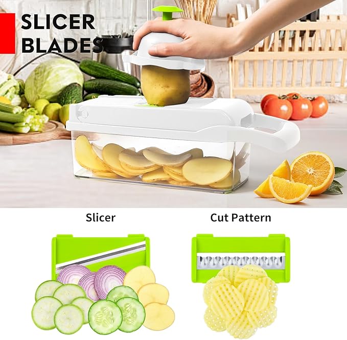 Vegetable Chopper, Onion Chopper, Mandolin Slicer,Pro 10 in 1professional food Choppermultifunctional Vegetable Chopper and Slicer, Dicing Machine, AdjustableVegetable Cutter With Container (White)