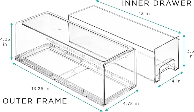 Sorbus Small Wide Clear Storage Drawers (2 Pack) – Stackable Storage Drawers for Pantry, Fridge, or Cabinet – Slide Out Clear Bins with Handles for Organizing