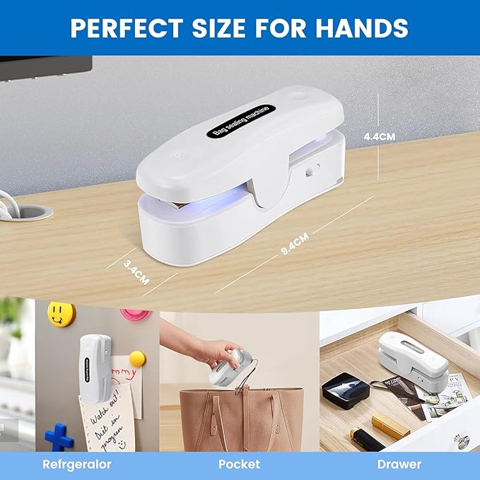 2 In 1 Mini Bag Sealer with Cutter, Rechargeable Heat Sealer, Portable Snack Bag Sealer for Plastic Bag Food Storage