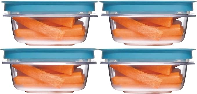 Rubber maid 1.25 Cup Flex & Seal Leak Proof Lids Food Storage Container Set, Teal, Clear Meal Prep Flex Containers, 4 Piece Bundle Set