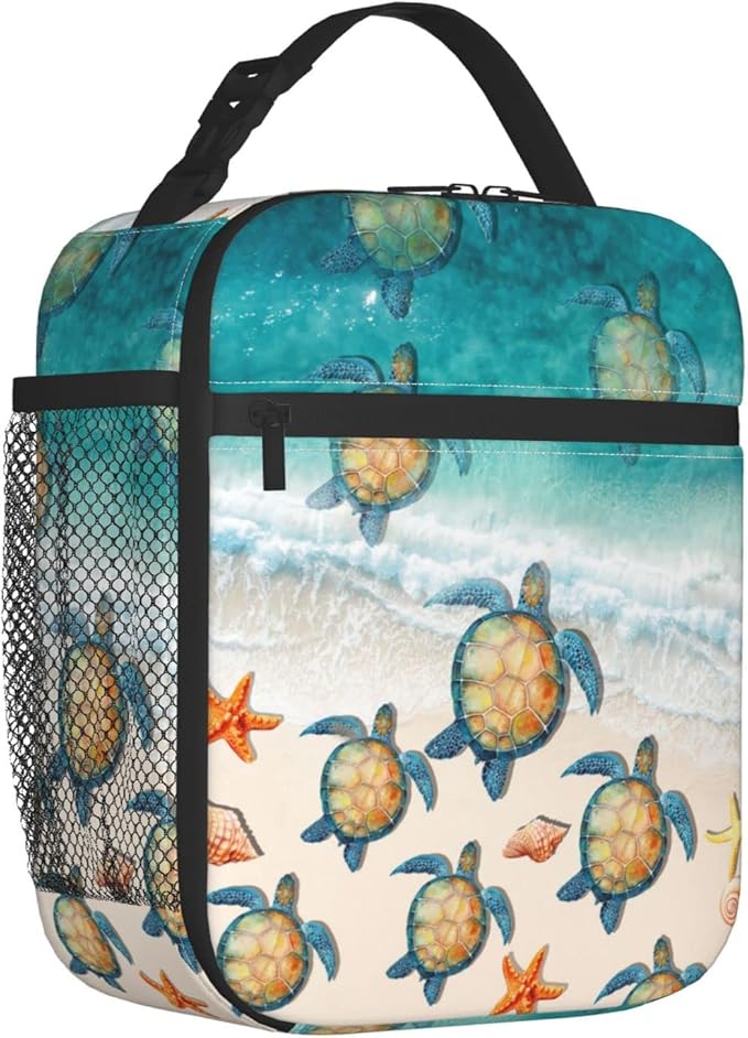 YETTA YANG Sea Turtle Beach Starfish Ocean Portable Lunch Bag Insulated Lunch Box Reusable Totes For Women Men Work Picnic Camping