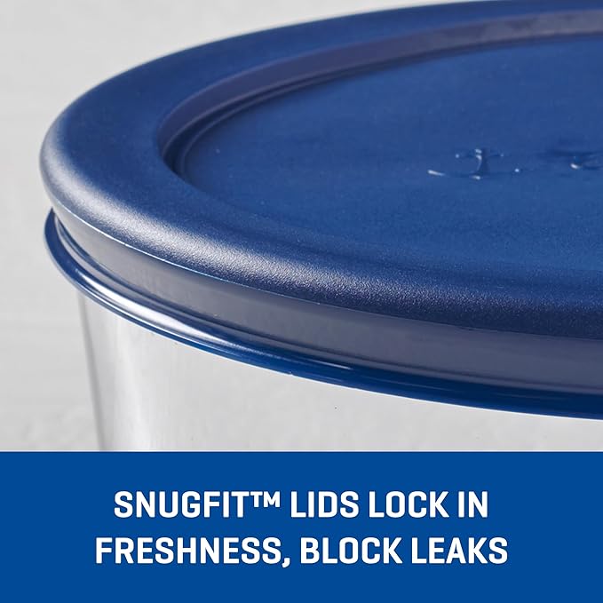 Anchor Hocking SnugFitTM Round Food Storage Containers with Lids (4-Piece, 4-cup, Navy Blue, oven-safe)