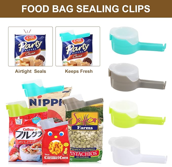 Bag Clips for Food Storage Sealing Clips with Pour Spouts Food Sealing Plastic Great for All Food or Cat/Dog Food Storage and Organization(6 Pack)