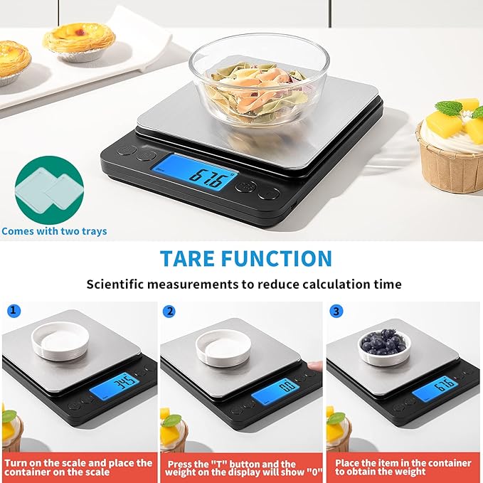 Upgraded Large Size Food Scale for Food Ounces and Grams, YONCON Kitchen Scales Digital Weight for Cooking, Baking, 5kg by 0.1g High Accurate Gram Scale with 2 Tray, Tare Function, LCD Display