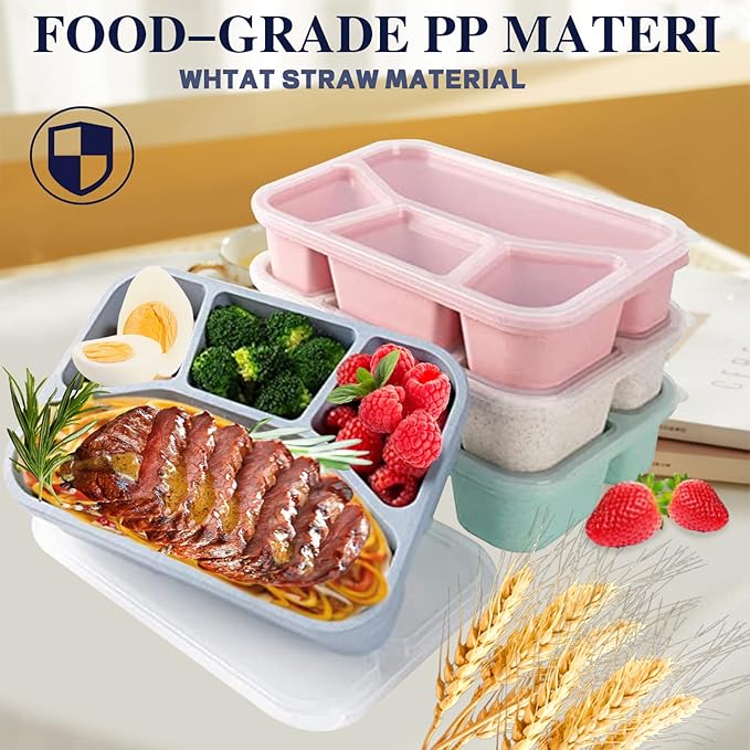 8 Pack Bento Box, Lunch Containers Wheat Straw Meal Prep Containers Reusable, Microwave and Dishwasher Safe Lunch Containers for Adults, Bento Lunch Box for Kids