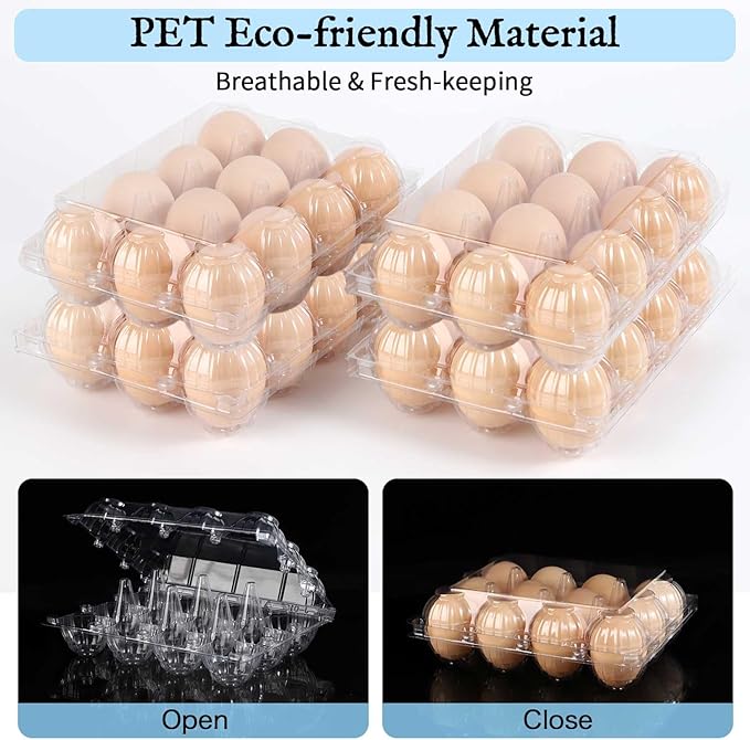 60 Packs Egg Cartons, Egg Cartons Cheap Bulk, Eggs 12 Count Clear Plastic Egg Containers for Chicken Farm, Reusable Egg Tray Holder for Family Refrigerator Storage, Market, Camping with Sticker Labels