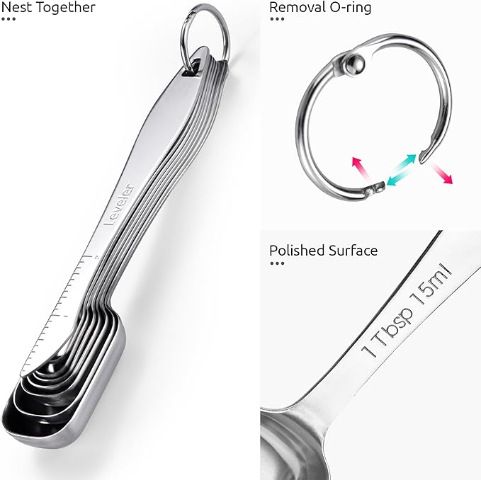 U-Taste 600ºF Heat Resistant 13.6in Long Solid Silicone Turner Spatula, and 18/8 Stainless Steel Square Measuring Spoons Set of 8 (Black+Silver)