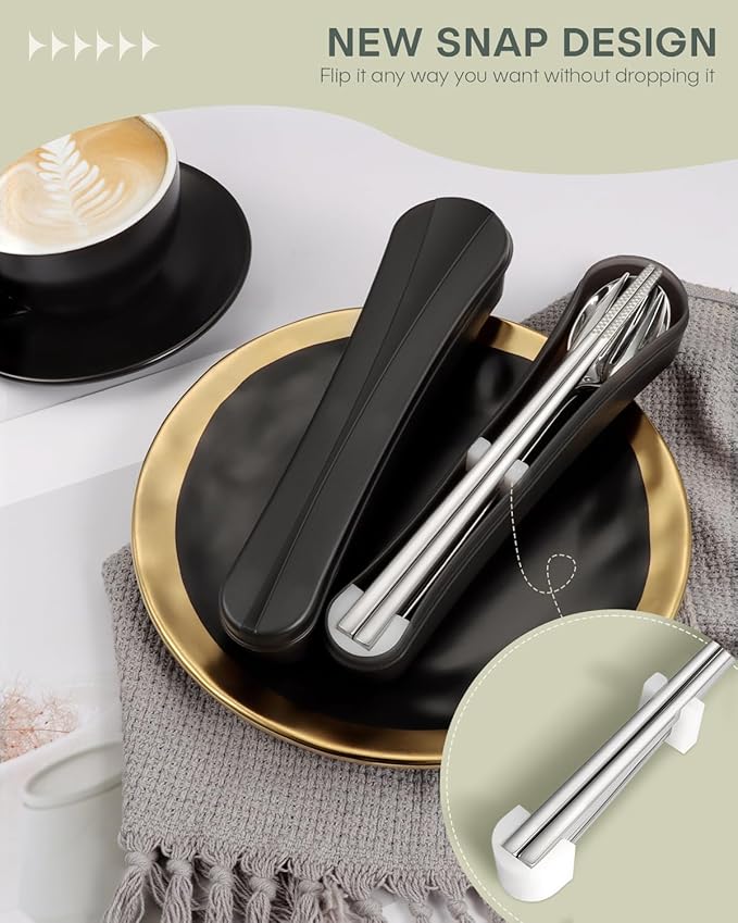 2 Pack Travel Utensils with Case, PHILIPALA Portable Reusable Silverware Set for Lunch Work Picnic, 18/8 Stainless Steel Camping Cutlery Set Includes Fork Spoon Chopsticks(Silver)