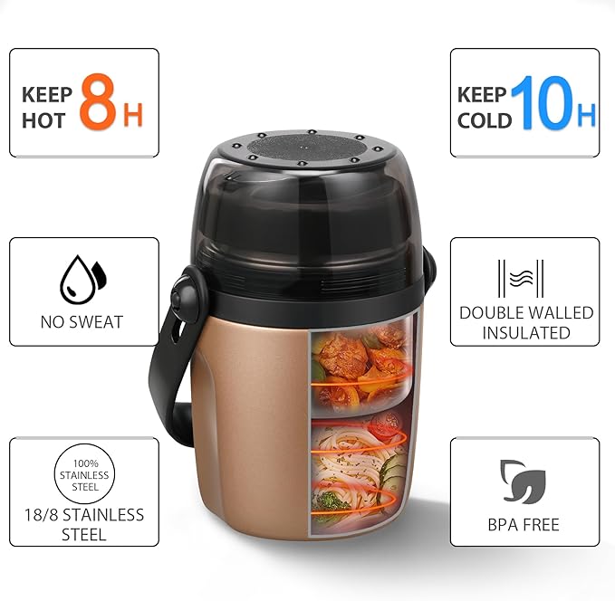32oz Lunch Containers for Adults Kids Soup Thermo for Hot Food Jar Stainless Steel Insulated Vacuum Leak Proof Wide Mouth Thermal Bento Box with Spoon and Tritan Lid