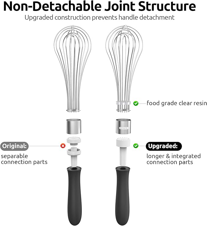18/8 Stainless Steel Measuring Spoons Set for Dry and Liquid Ingredients (Set of 7), and 18/10 Stainless Steel Balloon Whisk for Kitchen Cooking with 12 Flex Wires (Black)