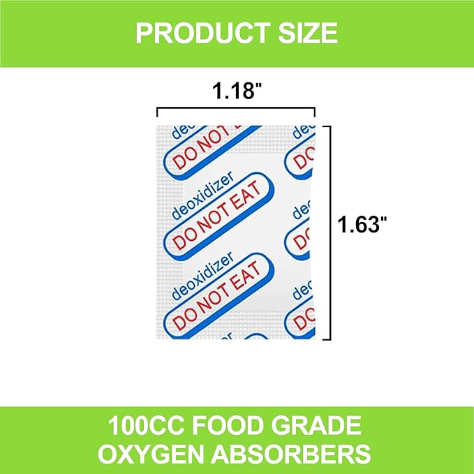 100cc Oxygen Absorbers for Food Storage - 120 Packs(12 x Packs of 10), Food Grade Oxygen Absorbers for Food Storage with Oxygen Indicator, Applicable to Mylar Bags, Mason Jars, and Vacuum Bags