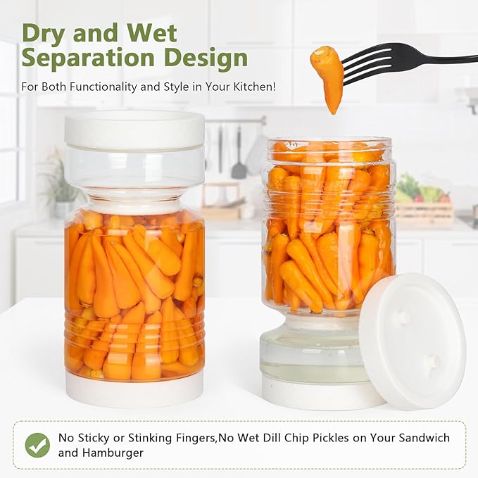 Pickle Jar 80oz Glass Pickle Jar with Strainer Flip,Airtight Kimchi Jar Leakproof Pickle Container Olive Hourglass Jar with Strainer,Pickle Juice Jar for Gherkins,jalapenos,onions,mushrooms,