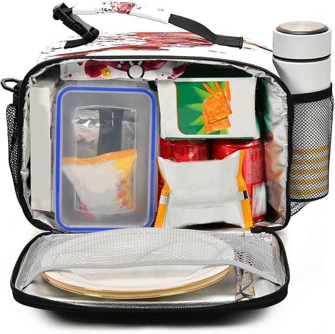 Pfrewn Red Basketball Player Painting Lunch Box for Kids School Students Insulated Lunch Bag with Shoulder Strap for Office Adults Reusable Cooler Bags Lunch Tote