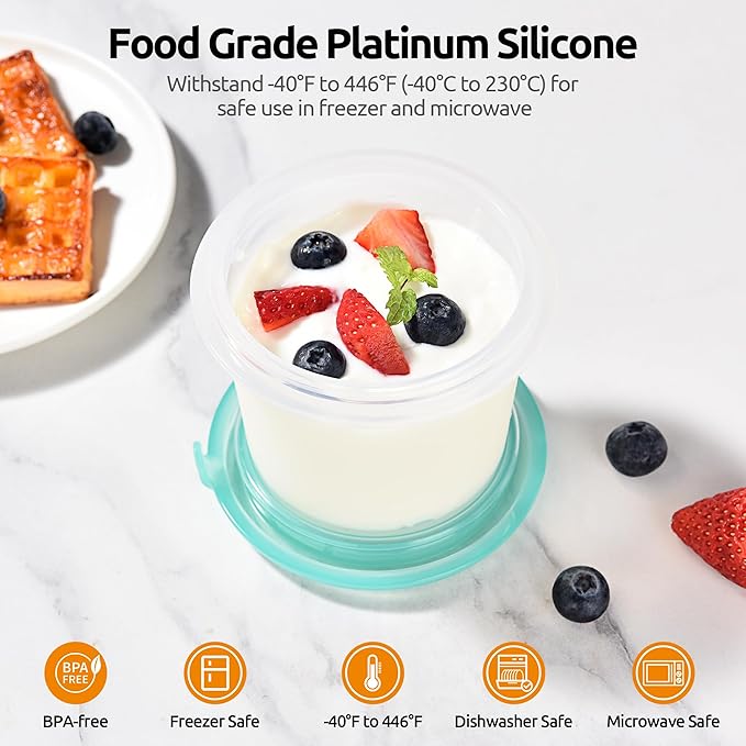 U-Taste 1 Cup Silicone Food Container: Small Kitchen Storage with Airtight Lid, Freezer & Microwave Safe, Fruit Box with Date Marking Circle, Clear Stackable for Meal Prep Portion (Set of 2, Teal)
