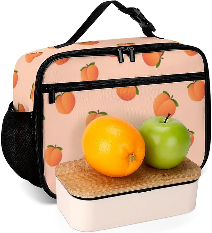 Peach Reusable Lunch Box Insulated Lunch Bag Cooler Bag Lunchbox Meal Food Container Tote Bag for Women Kids Girls School Camping Hiking Picnic Beach Travel