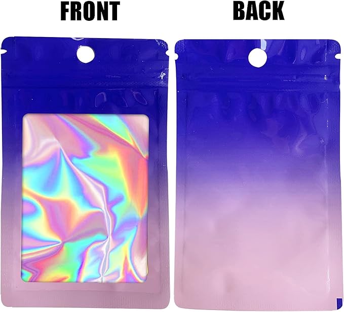 100 Pieces Resealable Mylar Bags, Smell Proof Bags with Clear Window for Food Storage Party Favor Packaging Small Business(Gradient Purple, 6.3×9.4 Inch)