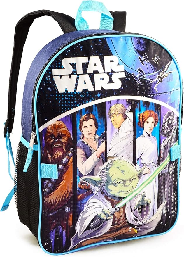 Star Wars Backpack with Lunch Box Set for Boys ~ Bundle with Deluxe 16" Star Wars Backpack, Insulated Lunch Bag, Water Bottle, More | Star Wars School Supplies