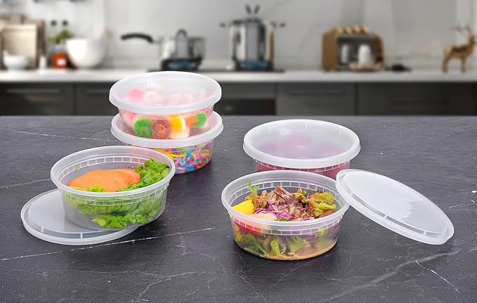 EDI [8 OZ (20 Sets), 16 OZ (20 Sets) and 32 OZ (10 Sets) Plastic Deli Food Storage Containers with Airtight Lids, Bundle