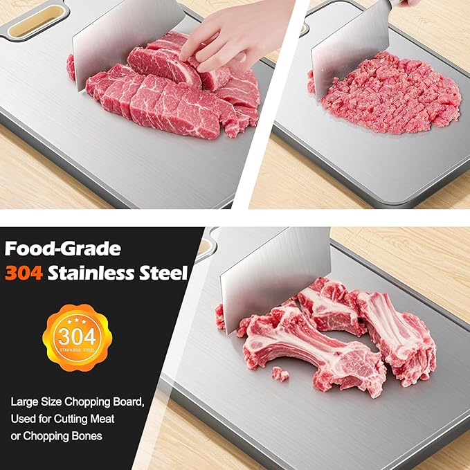 JAYVAR Cutting Board Double Sided, Large Cutting Boards for Kitchen with Stainless Steel and Wheat Straw PP, Large Size 16”×11”Chopping Board for Separately Handle Meat and Vegetables, Dishwasher Safe