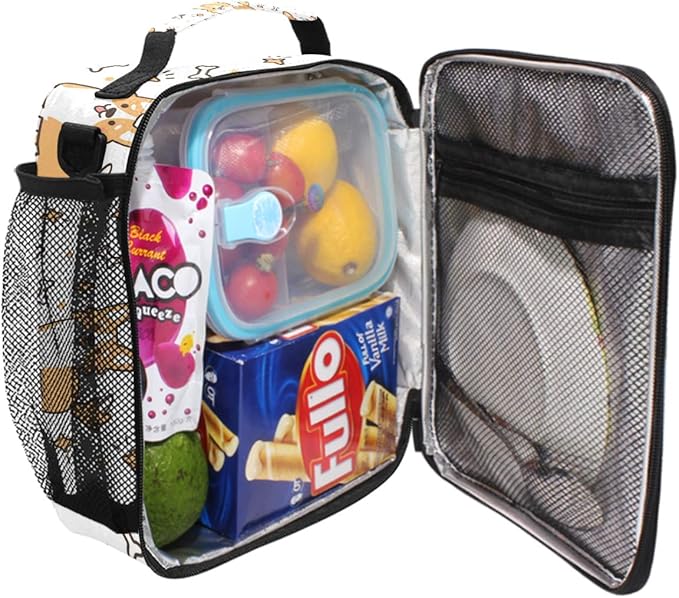 Pfrewn Corgi Dog Lunch Box Yellow Puppies Insulated Lunch Bag Cute Star Dogs Bone Reusable Cooler Meal Prep Bags Lunch Tote with Shoulder Strap for Office Adults School Kids Girls Boys Teens