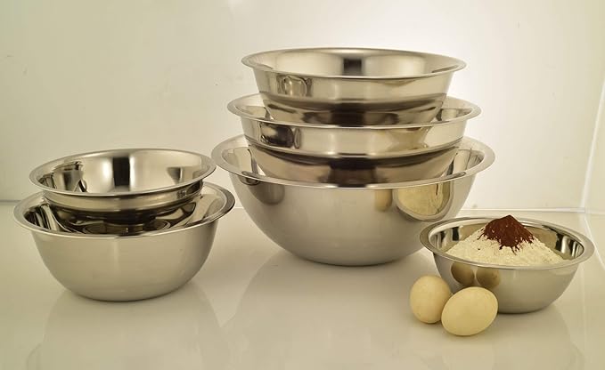 AVADOR Premium Stainless Steel Mixing Bowls, Set of 6 Brushed Stainless Steel Mixing Bowl Set, Easy To Clean, Space Saving, Great for Cooking, Baking, Prepping (6 pc Mixing Bowl)