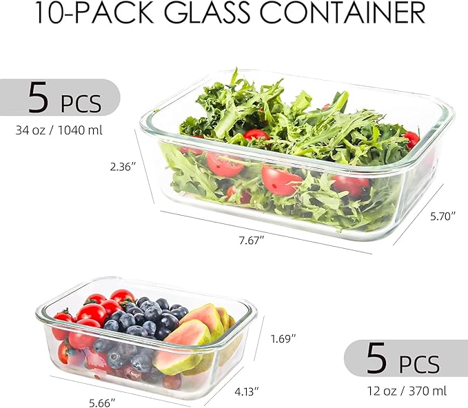 10 Pack Glass Meal Prep Containers Set, Food Storage Containers with Airtight Lids, Glass Lunch Bento Boxes,Dishwasher Safe,orange