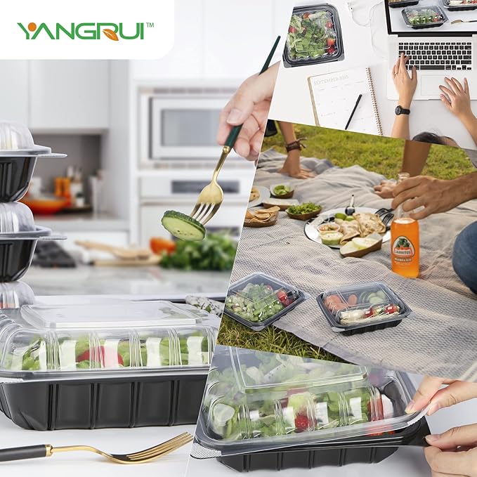 YANGRUI To Go Containers, Reusable Anti-Fog Shrink Wrap 25 Pack 34 oz 8 Inch Meal Prep Container BPA Free Microwave Freezer Safe Hinged Clamshell Take Out Containers