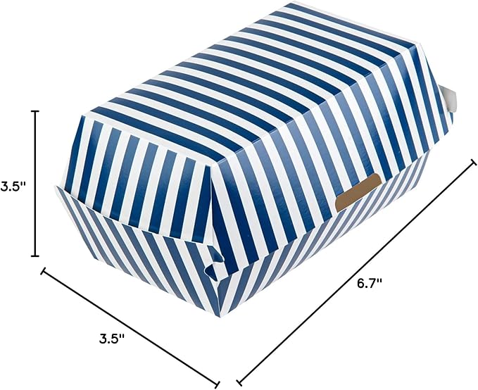 Restaurantware Bio Tek 6.7 x 3.5 x 3.5 Inch Clamshell Food Containers 100 Disposable Sandwich Containers - Hinged Lid Tab-Lock Closure Blue And White Paper Hot Dog Containers Greaseproof