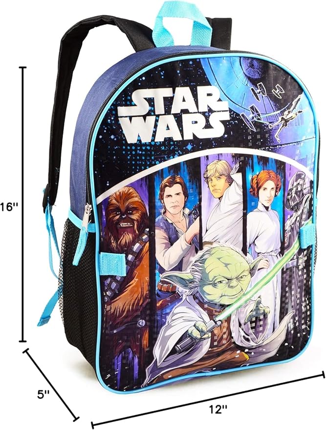 Star Wars Backpack with Lunch Box Set for Boys ~ Bundle with Deluxe 16" Star Wars Backpack, Insulated Lunch Bag, Water Bottle, More | Star Wars School Supplies