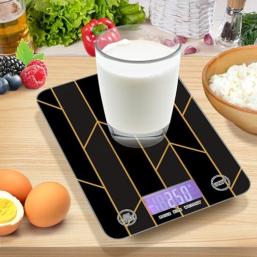 Food Scale Kitchen Digital Scale Food Ounces and Grams Dieting Baking Cooking Waterproof Glass Panels LCD Display,4 Units Scale Tare Function Geometry