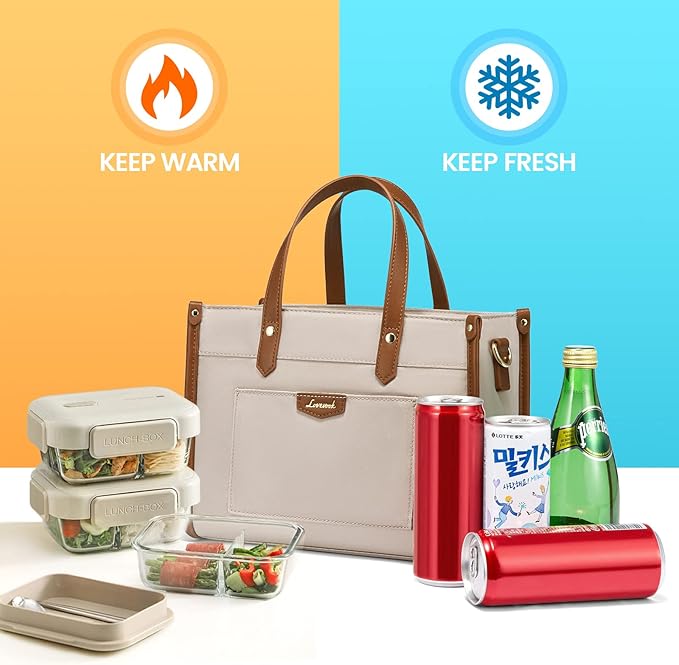 LOVEVOOK Lunch Bag Women Office Work,Lightweight Lunch Tote Bag for Picnic,Fashionable to Match,Nude-Apricot,S
