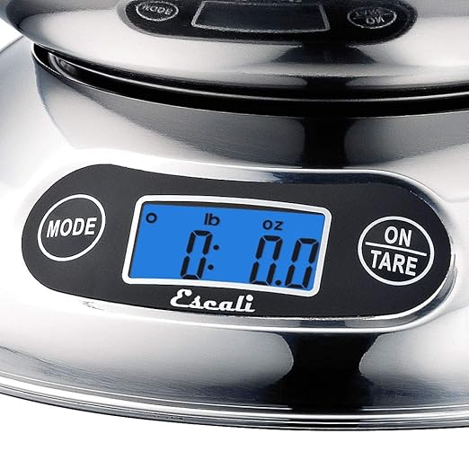 Escali Rondo Contemporary Kitchen Bowl Scale 2-Quart, Dishwasher Safe Bowl, Measures Liquids and Dray Ingredients, LCD Digital Display, 11lb Capacity, Stainless Steel